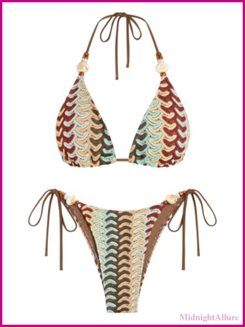 Women's 2 Piece Bikini Set with Beads Triangle Top and Cheeky Bottom